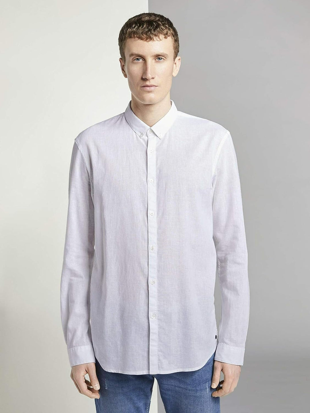 TOM TAILOR Denim Herren Hemd Longsleeve Cotton Linen Shirt weiss M