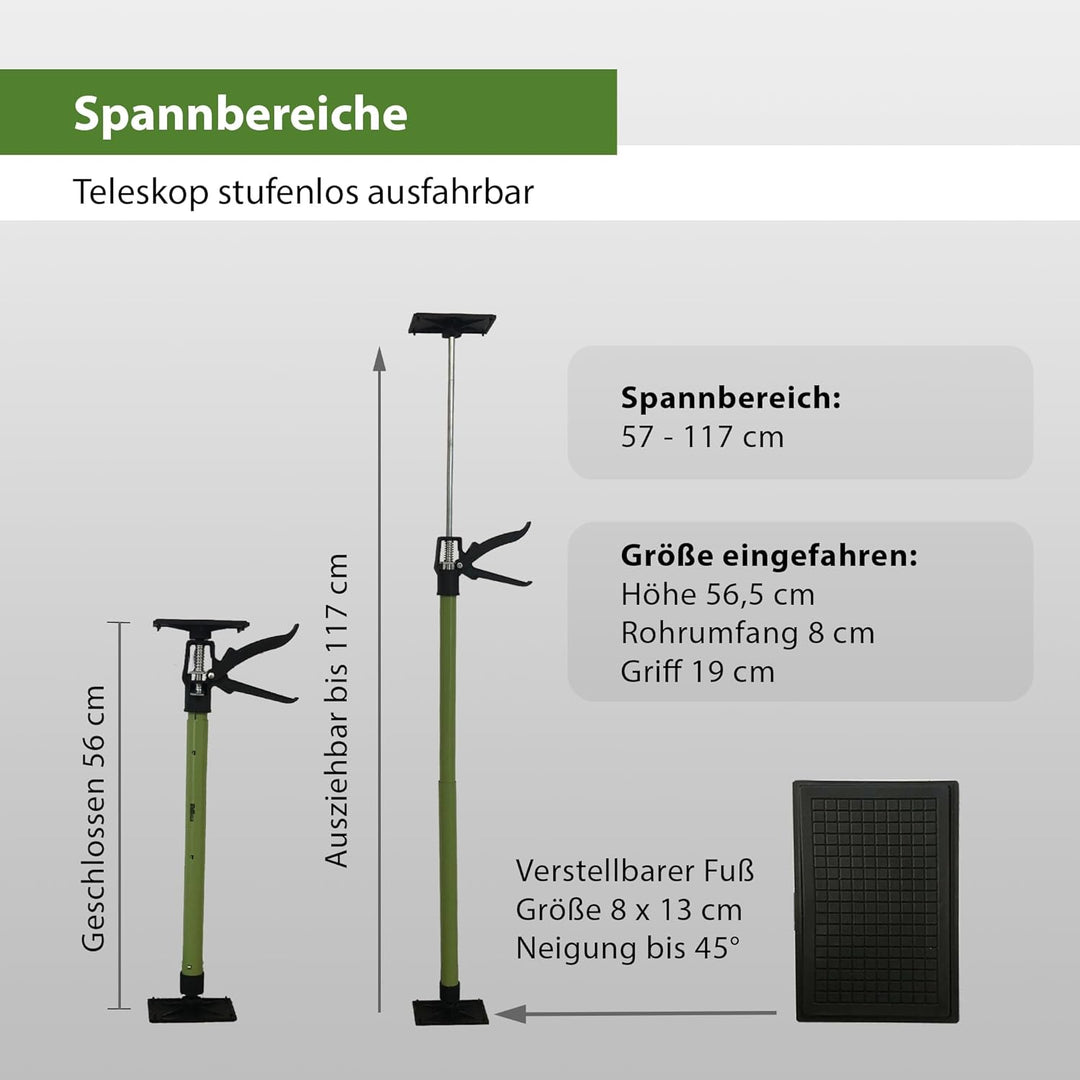 2x Montagestütze kurz 57-117 cm Klicksystem Teleskopstütze Einhandstütze Zargenspanner