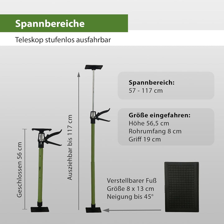 2x Montagestütze kurz 57-117 cm Klicksystem Teleskopstütze Einhandstütze Zargenspanner