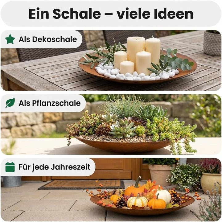 Feuerschale Garten aus Metall, runde Edelrost Feuerschale in Rostoptik, dekorative Feuerstelle für T