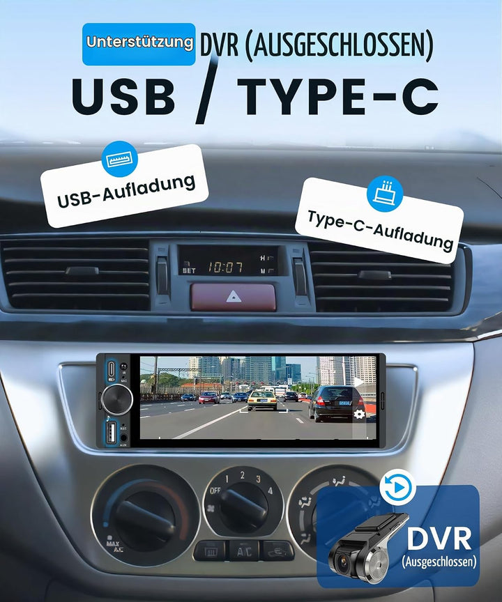 Autoradio 1 Din mit Wireless Carplay Android Auto IOS/Android Mirror Link Bluetooth 5.2, 6.28 Zoll I