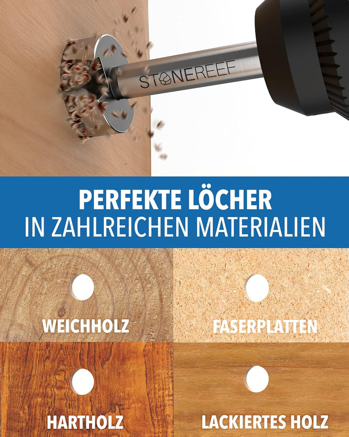 STONE REEF Forstnerbohrer-Set 12 tlg. [12-50mm inkl. Aufbewahrungsbox] - Holz, Topfbohrer, Forstner,