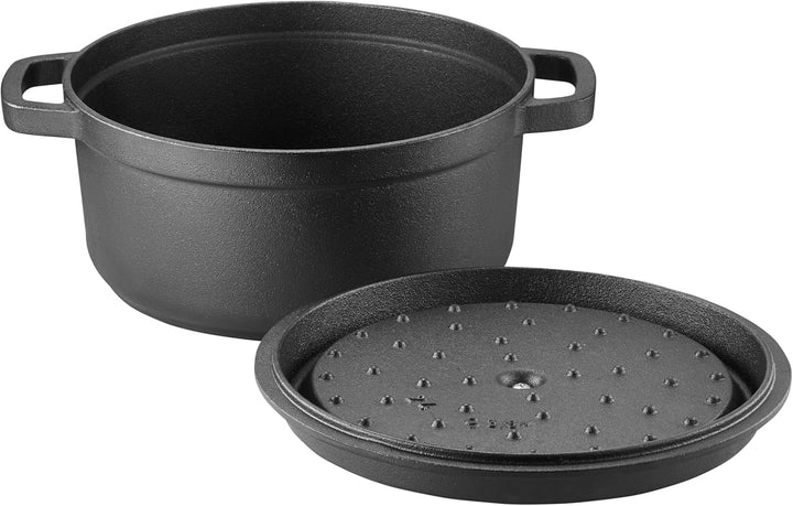 AMBITION Gusseisen Topf mit Deckel ofenfest 20 cm Iron 2,2 L Schmortopf Induktion alle Herdarten