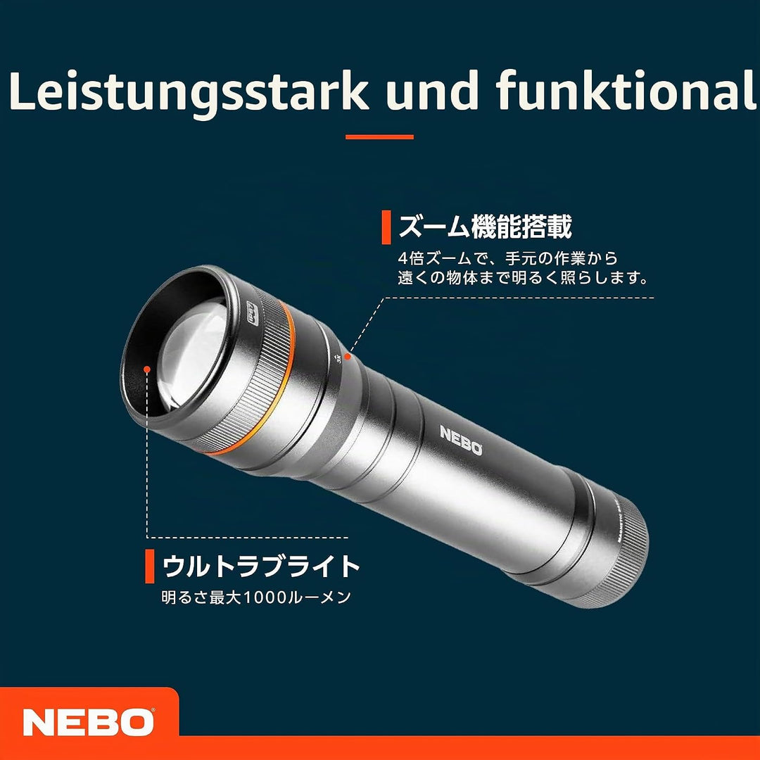 NEBO Newton LED-Taschenlampe, 1000 Lumen, wasserdicht, AA-Batterie, mit Magnetfuss, Schwarz, NEB-FLT