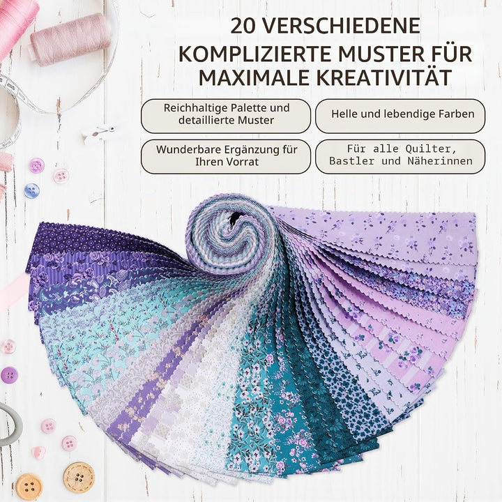 Tinyspool & Co. Jelly Roll Stoffstreifen zum Quilten, Basteln und Nähen, 40 Streifen sortiertes Bünd