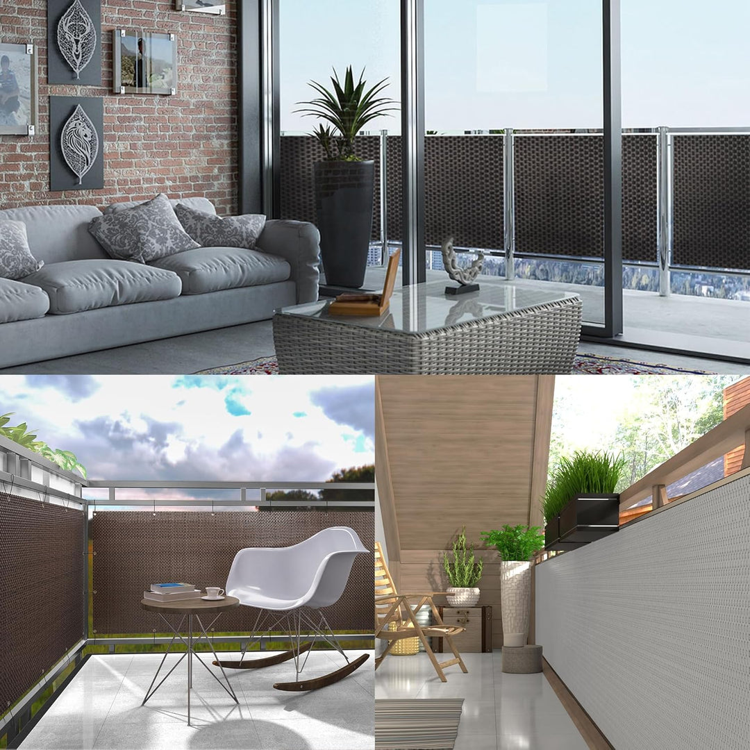 NYVI Polyrattan Balkon Sichtschutz Privafence 100x300 cm Hellgrau - Balkonbespannung mit Metallösen