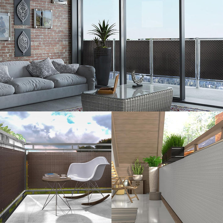 NYVI Polyrattan Balkon Sichtschutz Privafence 100x300 cm Hellgrau - Balkonbespannung mit Metallösen