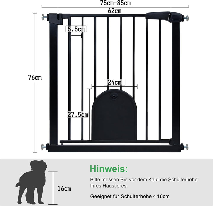 UISEBRT Treppenschutzgitter Türschutzgitter Ohne Bohren für Breiten 75-85 cm Treppengitter mit Katze