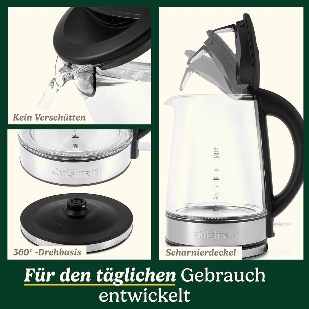 Cuisinart 1,7L Glas-Wasserkocher mit variabler Temperaturregelung | 3KW Schnellkochfunktion | Cool-T