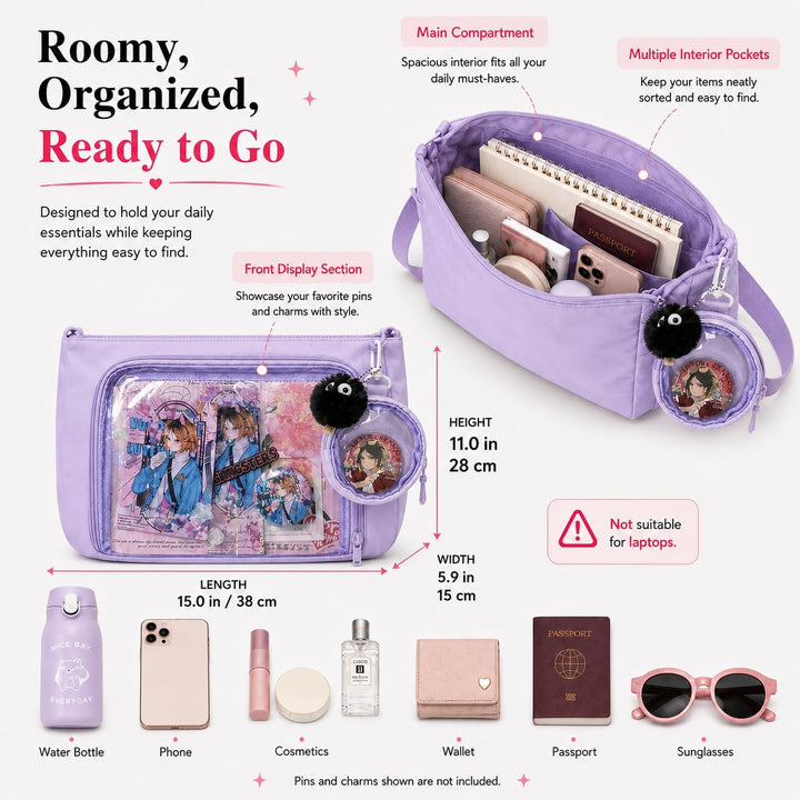 Ita Crossbody Tasche für Damen, Nylon Schultertasche mit transparentem Display-Fenster und herausneh