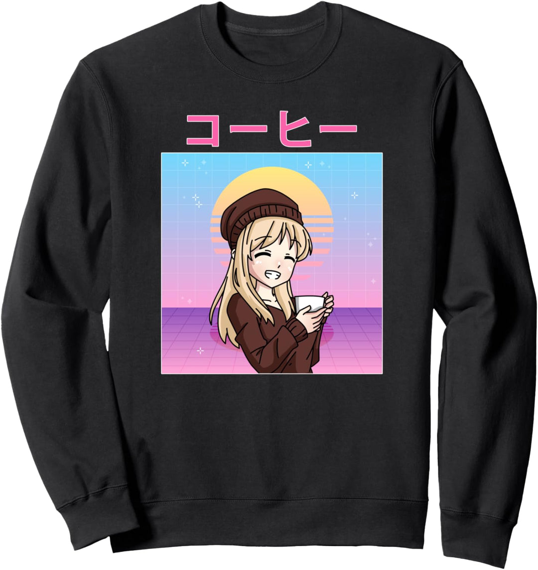 Retro 90er Japanisch Kawaii Anime Mädchen Kaffee Sweatshirt