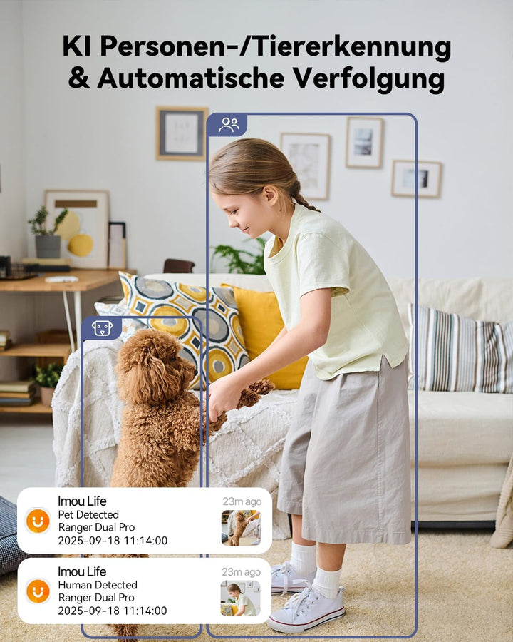 Imou 2K+2K QHD Dual Kameras Überwachungskamera Innen mit Person/Haustiererkennung, 360° PTZ WLAN Kam