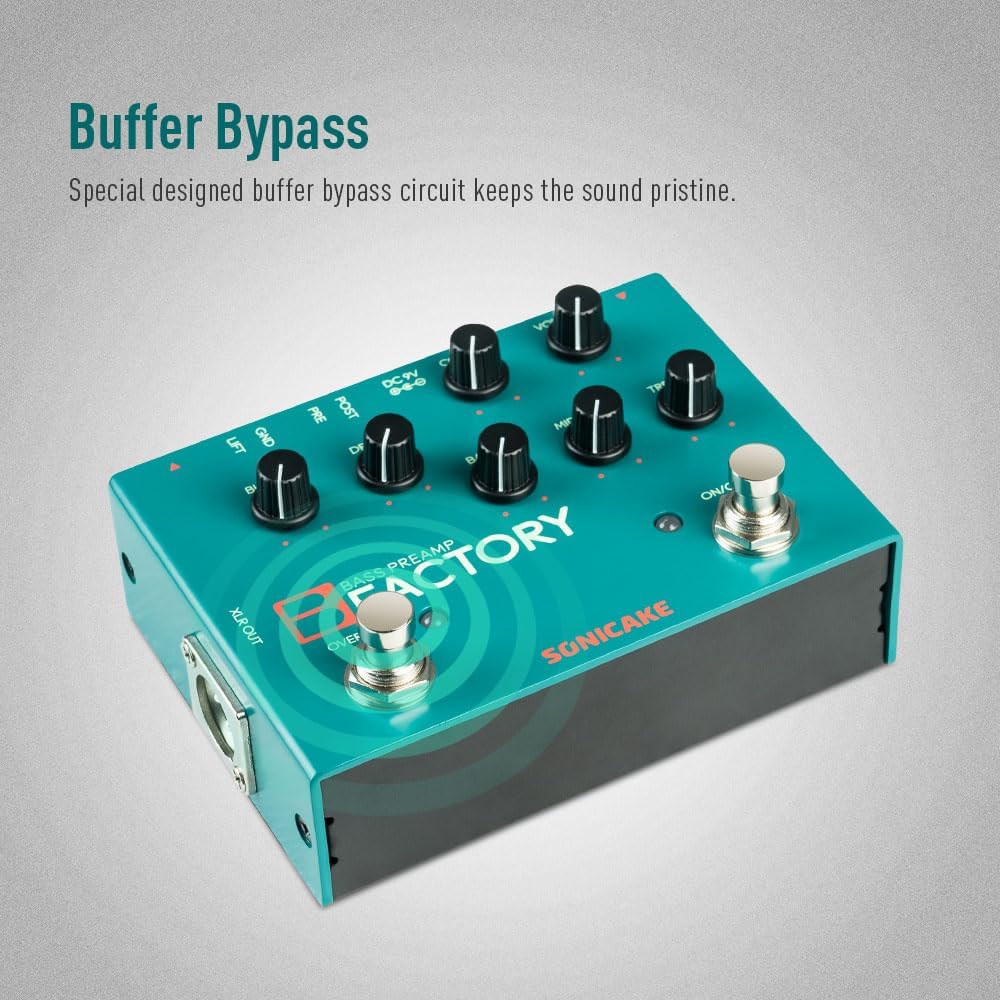 SONICAKE Bass Pedal mit Overdrive Analog Preamp Compression Effektpedal 3-Band EQ XLR Output B Facto
