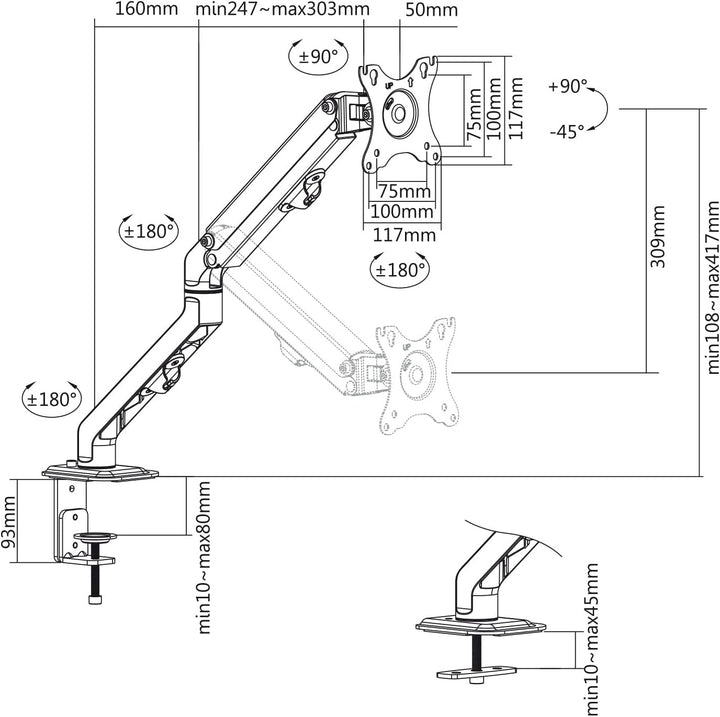 Maclean MC-906+MC-764 Laptop Halterung Kompatibiel mit Laptops/Notebooks von 23 bis 42 cm Tischhalte