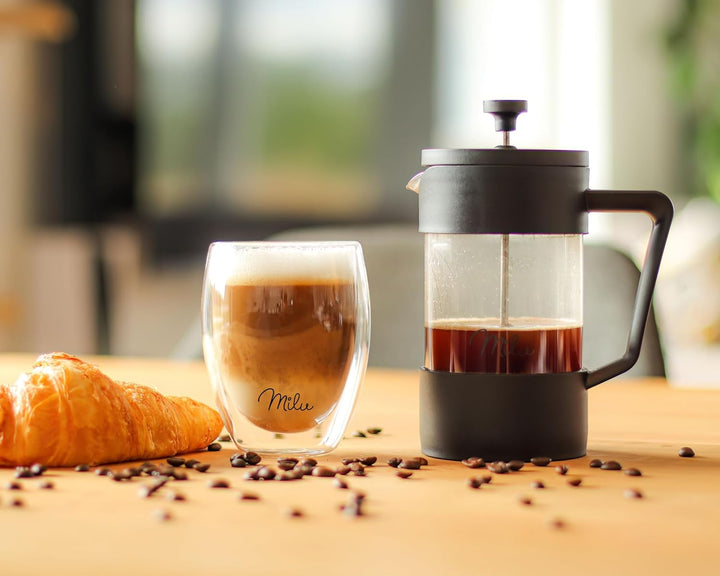 Milu French Press Kaffeebereiter | 350ml, 600ml, 1L | Glas Kaffeepresse, Kaffeezubereiter für Zuhaus
