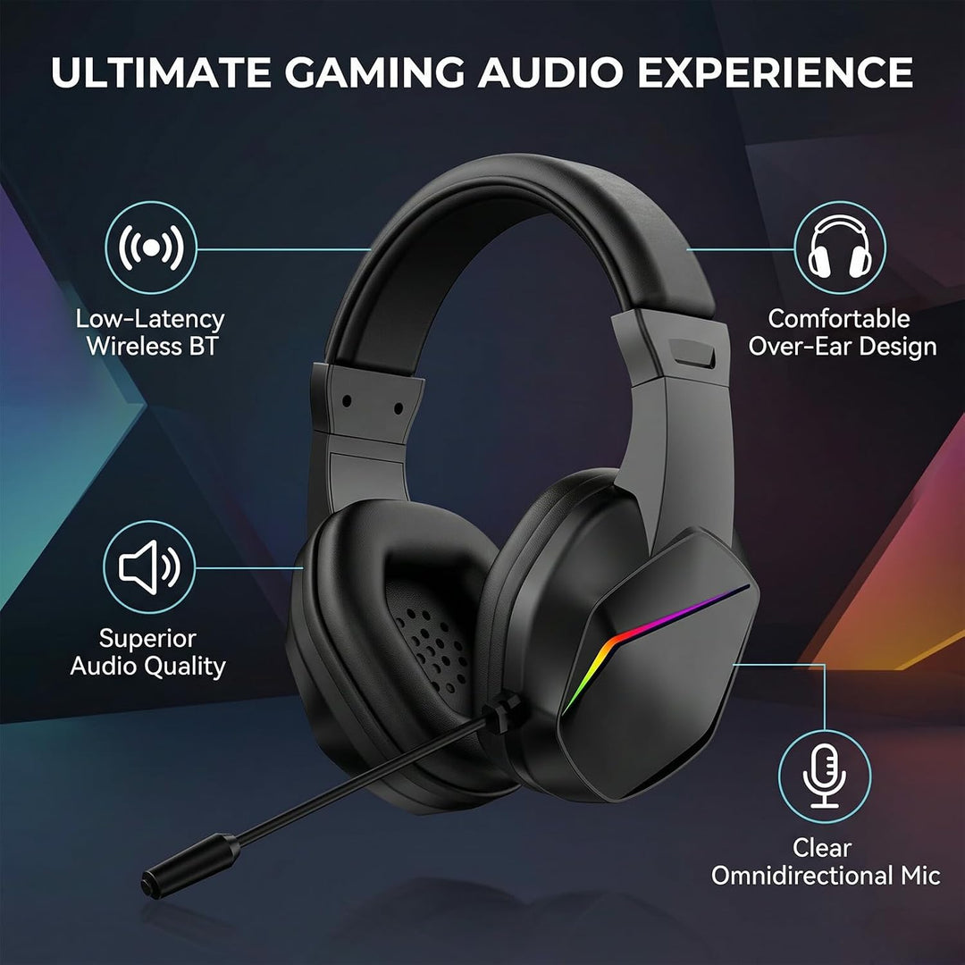 Kabelloses Gaming-Headset, Bt-Kopfhörer mit geringer Latenz und LED-Leuchten, Over-Ear-Headset mit M