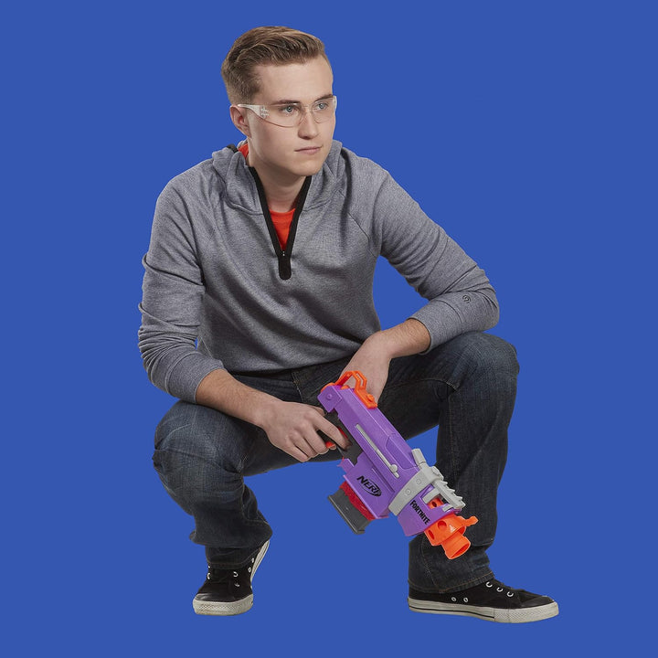 NERF Fortnite SMG-E Blaster -- Motorized Dart Blasting -- 6-Dart Clip, 6 Official Elite Darts -- for