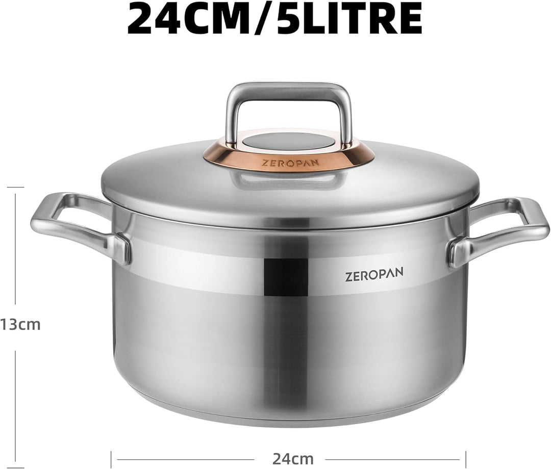 Kochtopf mit Deckel Hybrid 24cm/5L, Kasserolle Induktion Suppentopf, Kühl bleibender Griff, Spülmasc