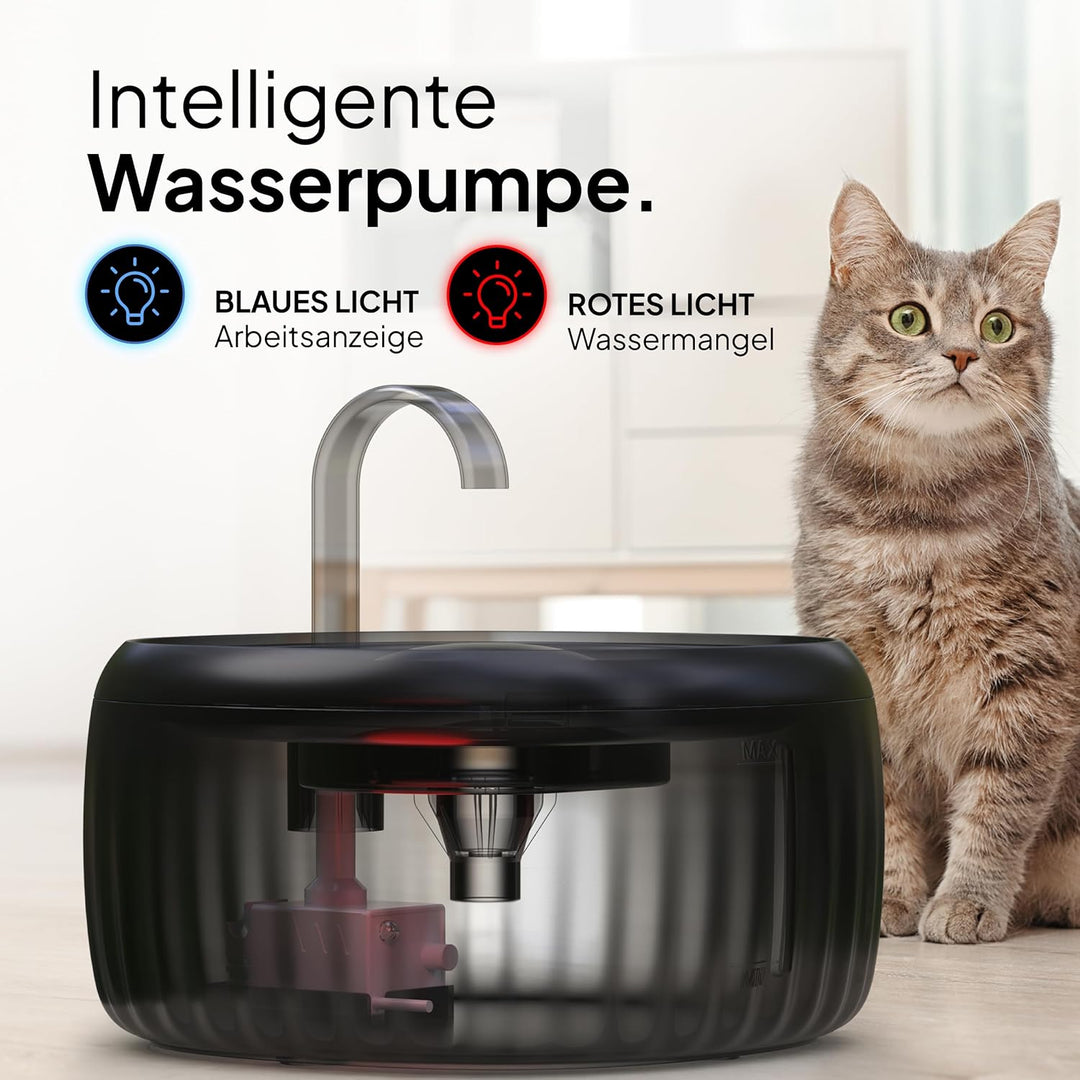 Katzenbrunnen - Super leiser, BPA-freier 3L Trinkbrunnen für Katze mit LED und Aktivkohlefilter - Le
