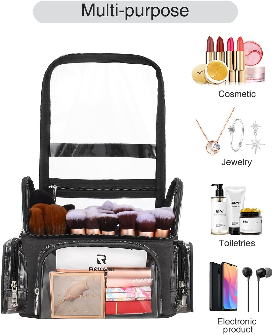 Relavel Make-up Pinsel Tasche, Portable Grosse Make up Pinselhalter, Professioneller Kosmetiktasche,