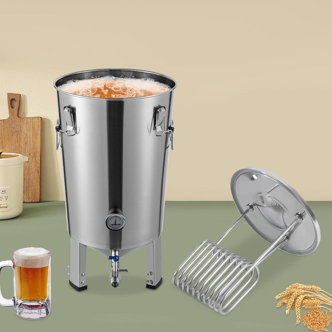 Gärbehälter 32 L Edelstahl Konisch für Craft Beer Hobbybrauer Silber | 32 L, 304 Edelstahl, Kühlschl