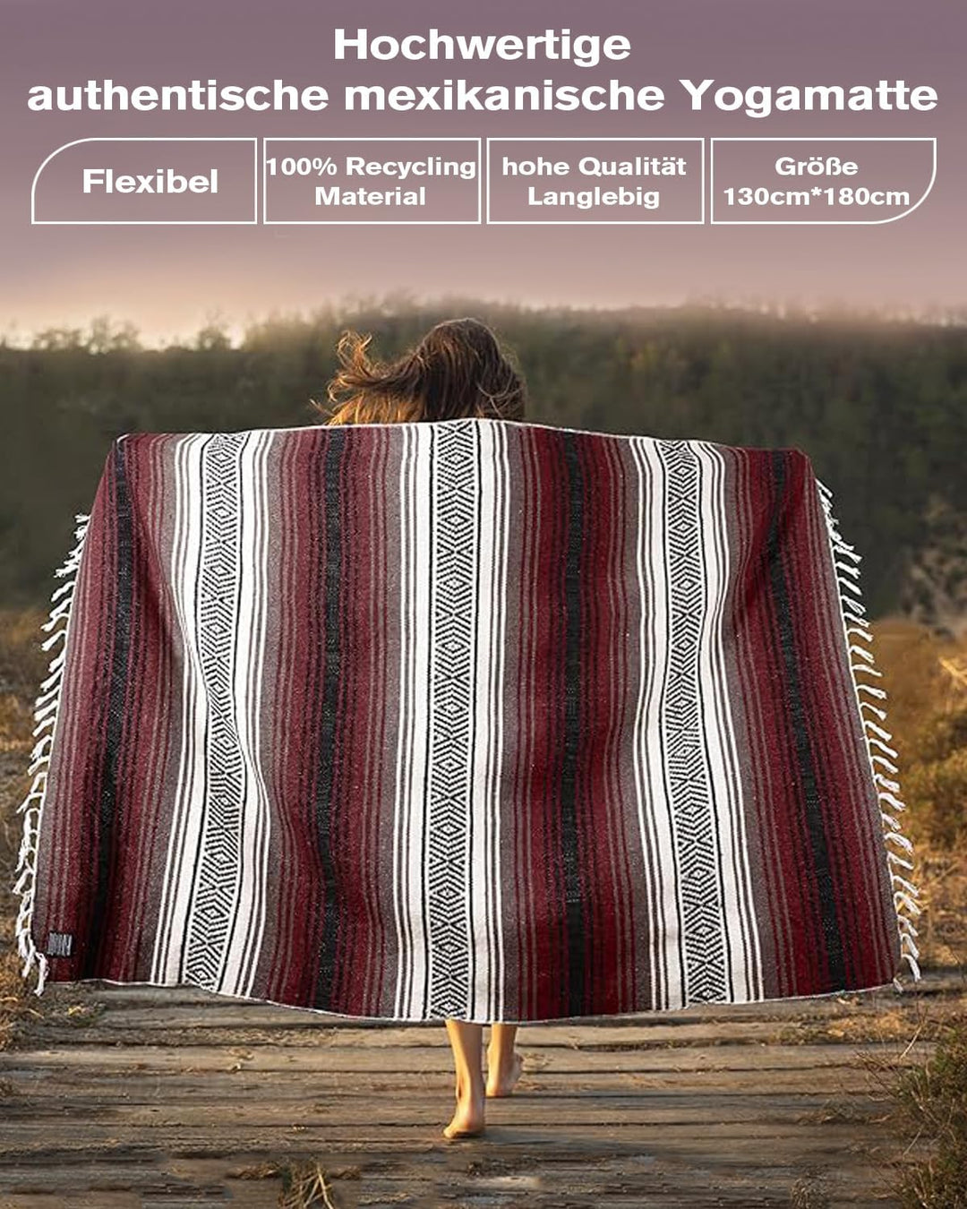 Kiuwxduy Mexikanische Manuell Strickdecke Decke，Sofa üBerwurf Meditations Yogamatte，Boho Outdoor Cam