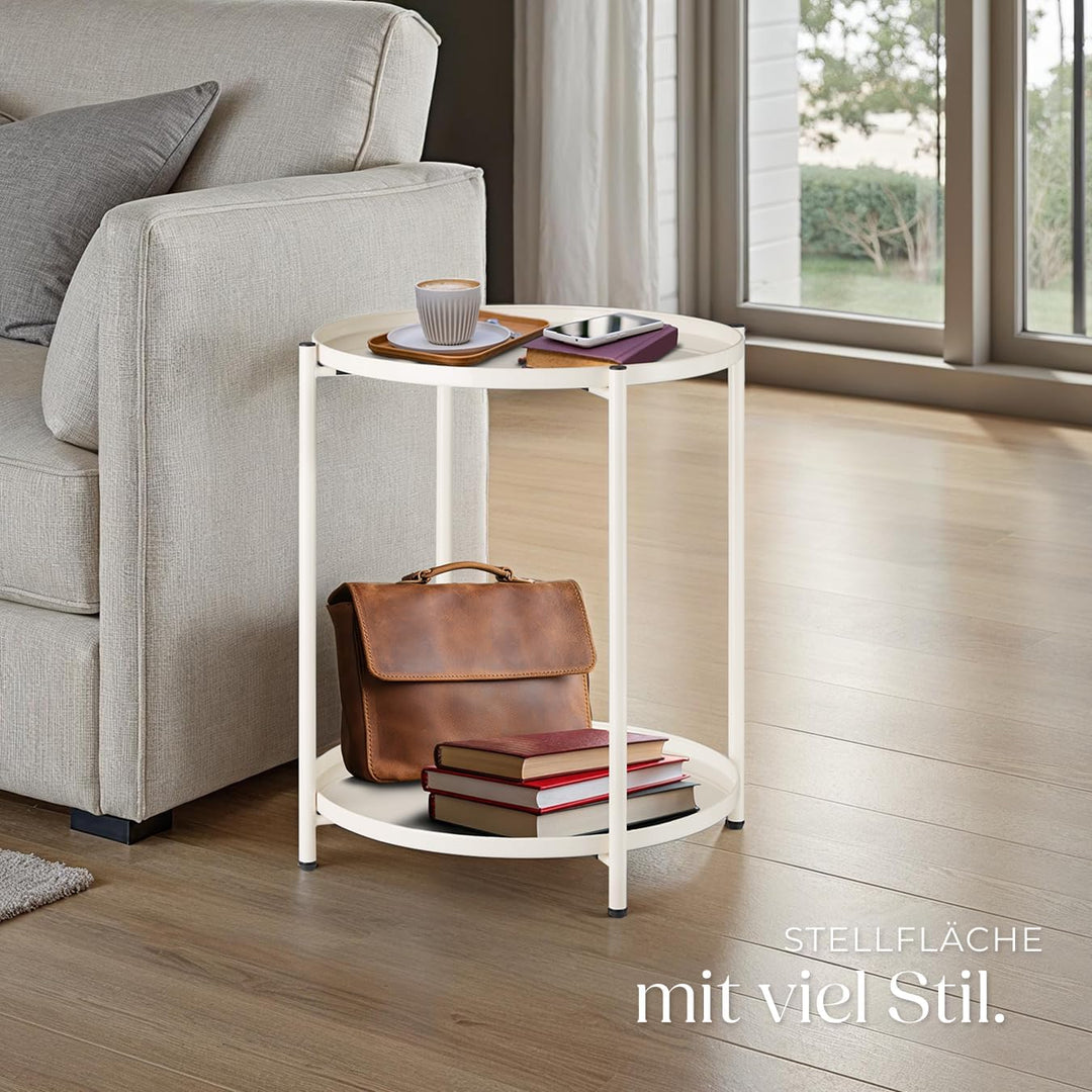 tectake® Tisch rund, Beistelltisch Metall, Kleiner Tisch, Couchtisch mit Stauraum, Coffee Table für