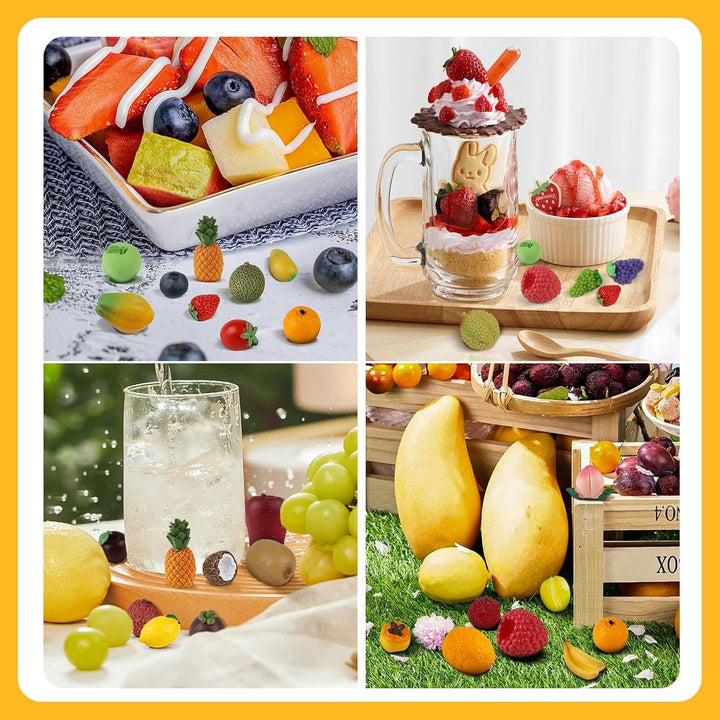 35 Stück Mini Harz Künstliche Früchte Miniatur Harz Früchte Realistische Mini Simulation Obst Erdbee