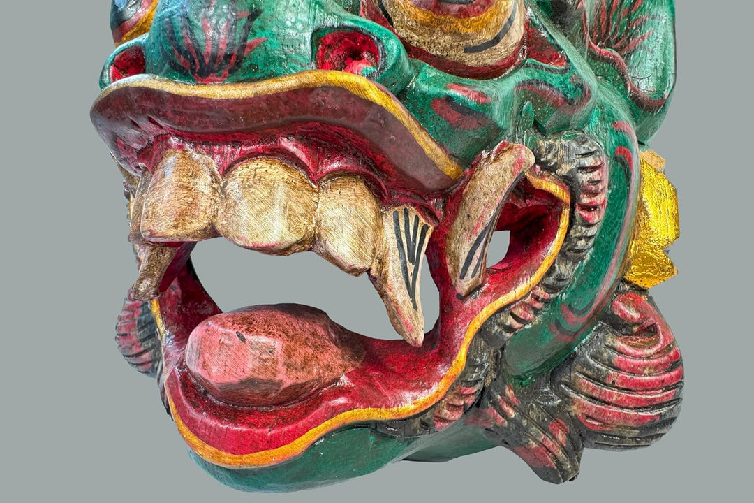Maske Löwe Raksasa aus Holz 30 cm, Holz-Maske aus Bali, Wandmaske