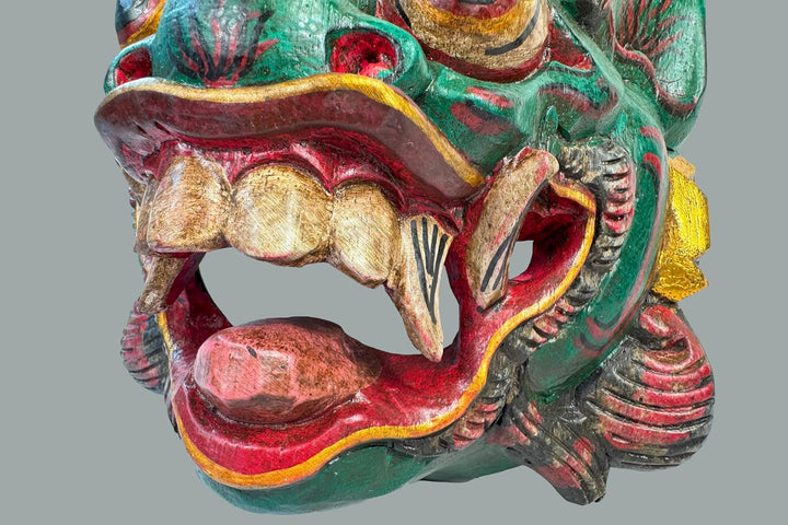 Maske Löwe Raksasa aus Holz 30 cm, Holz-Maske aus Bali, Wandmaske