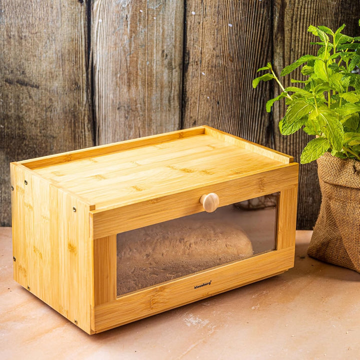 Klausberg Brotkasten aus Holz, Bambus mit Acrylfenster, umweltfreundlich, leicht, mit rundem Griff (