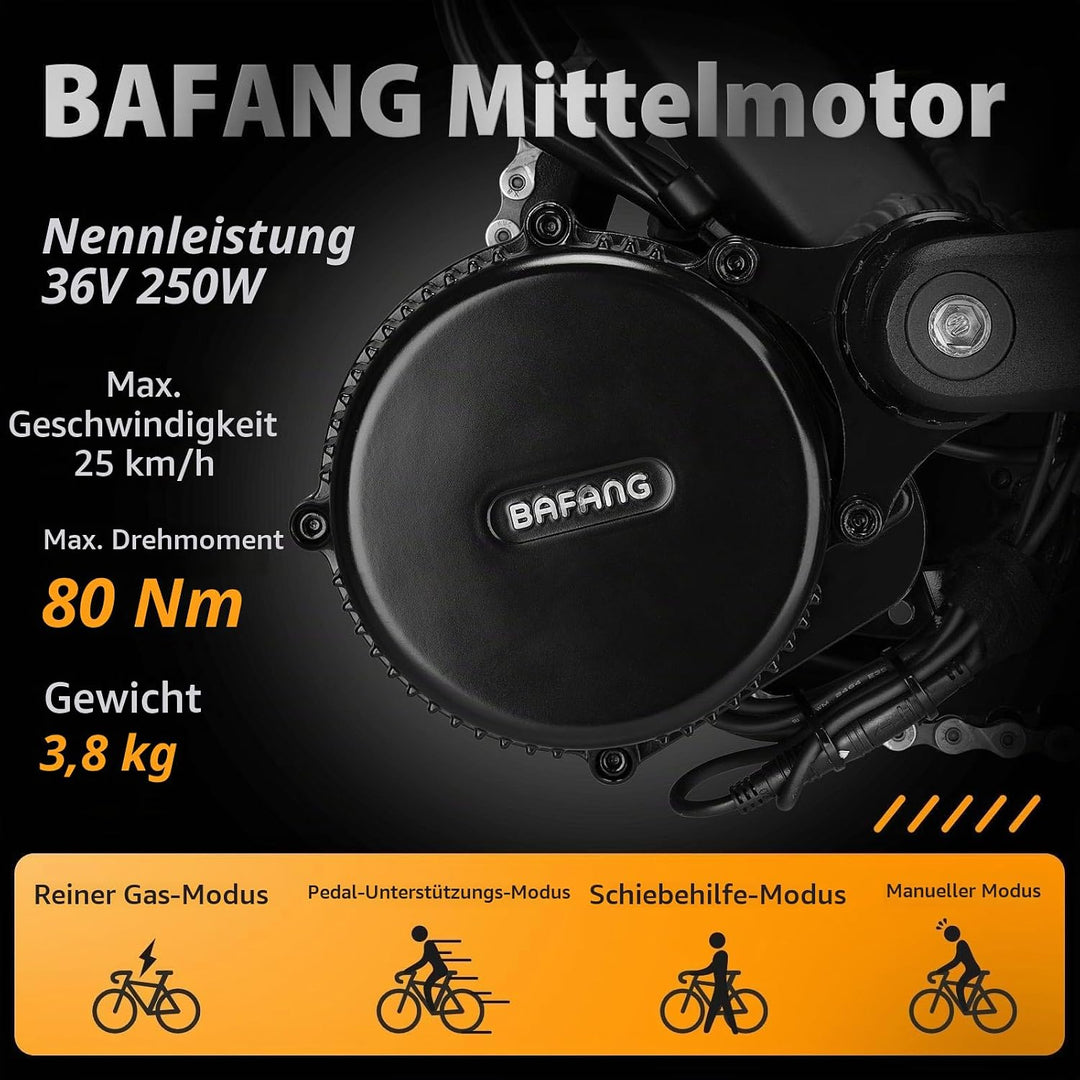 Bafang Mittelmotor 250w 36V mit Akku BBS01B G340 ebike Umbausatz Mit Bafang Display, Batterie (Optio
