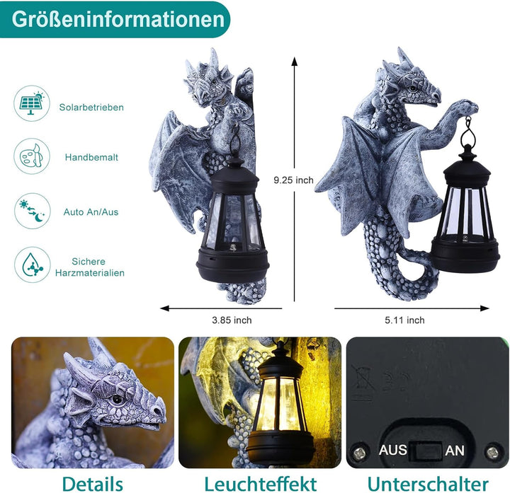 Yeomoo Drachen Figuren mit Solarlampen Baumstamm Gartendeko für Draussen: Lustige Drachen Gartenfigu