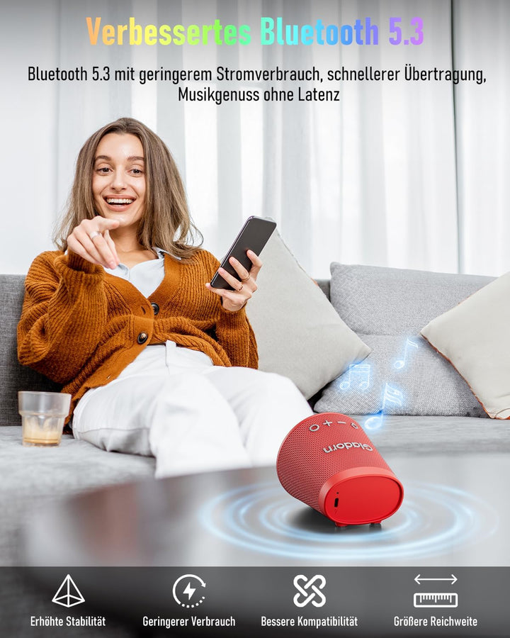 Tragbarer Bluetooth-Lautsprecher Drahtlos, IPX6 Wasserdichter Bluetooth-Lautsprecher mit 9 farbigen