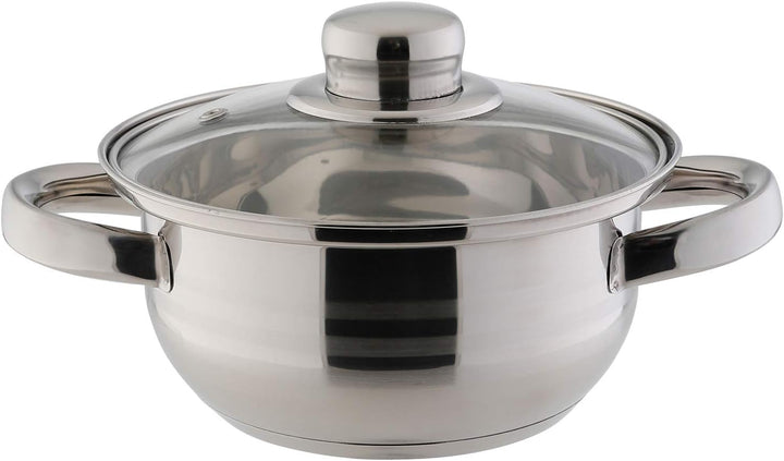 axentia 221097 Edelstahl-Topfset Erika 5-teilig - Kochtöpfe mit Glasdeckel - Kochgeschirr mit Schütt