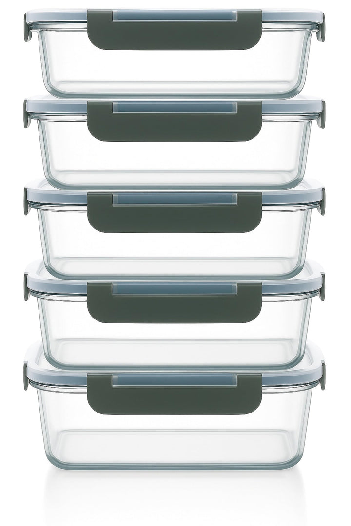 Visario Glas Frischhaltedosen 5er Set – 5× 1040 ml | Grosse Glasbehälter mit Deckel | Borosilikatgla