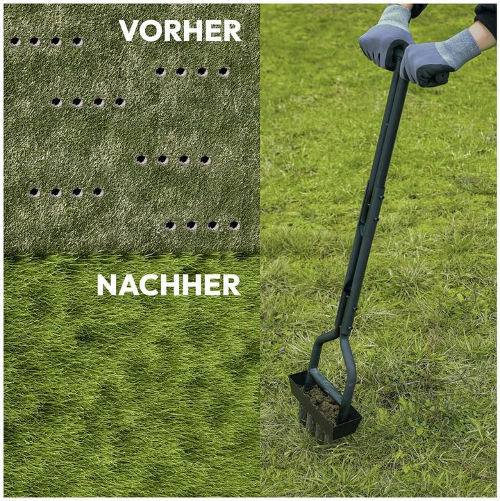Dönges Rasenlüfter manuell - 4 Zinken aus Stahl + Kernsammelrahmen - Hand-Aerifizierer für Moosreduz