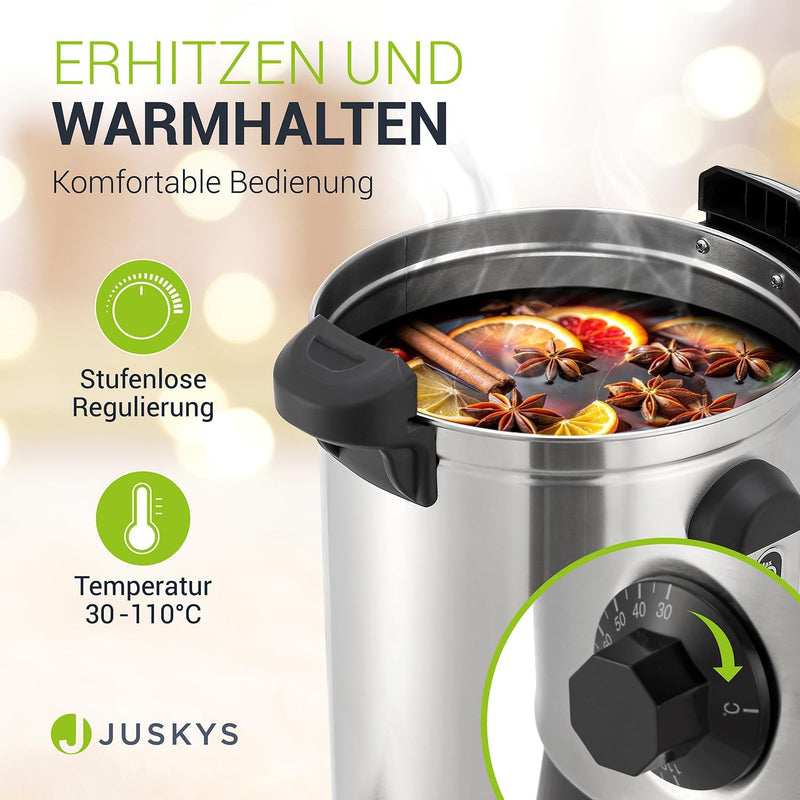 Juskys Glühweinkocher Teramo 10 Liter 1500W mit Zapfhahn, Thermostat & Überhitzungsschutz, 30-110°C,