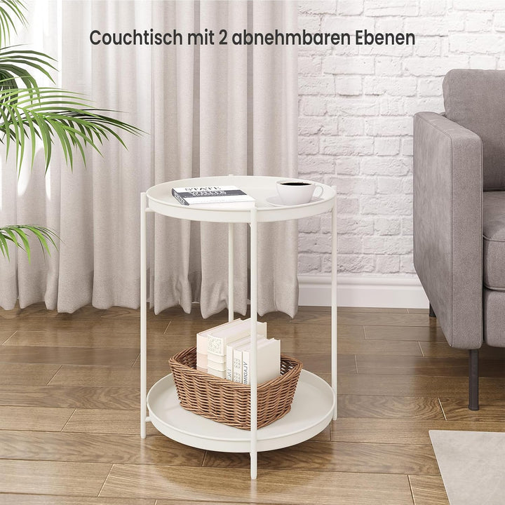 WOLTU Beistelltisch rund, Couchtisch mit Stauraum, 2 abnehmbare Tabletts, Wohnzimmertisch Nachttisch