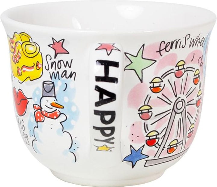 Blond Amsterdam Suppenschale mit Henkel – Happy-Kollektion – Handbemalt – Fröhliche Illustrationen –