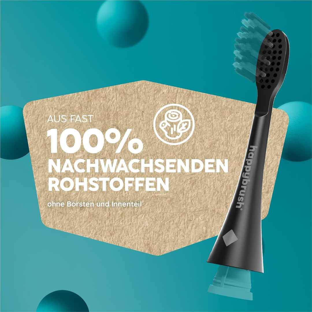happybrush® Nachhaltige Aufsteckbürsten für elektrische Schall-Zahnbürste Eco VIBE 3 - Allblack - 3x