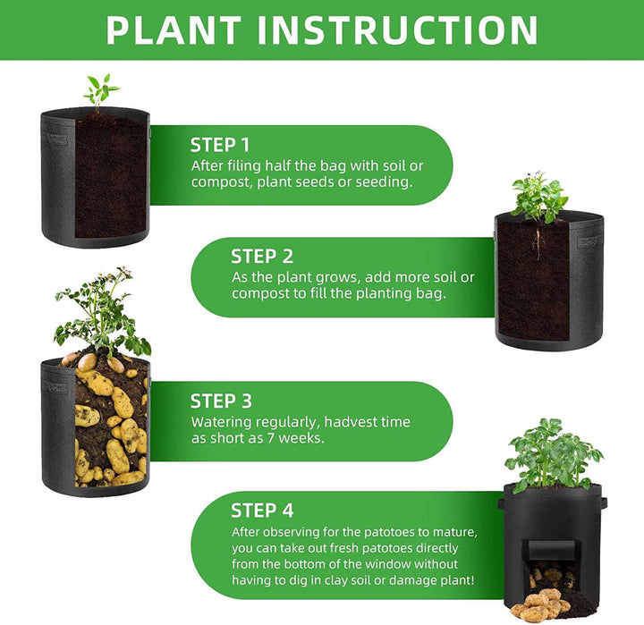 LITLANDSTAR Potato Grow Bag, 5-Pack 15 Gallonen Vegetable Grow Plant Bags mit Sichtfenster und Griff