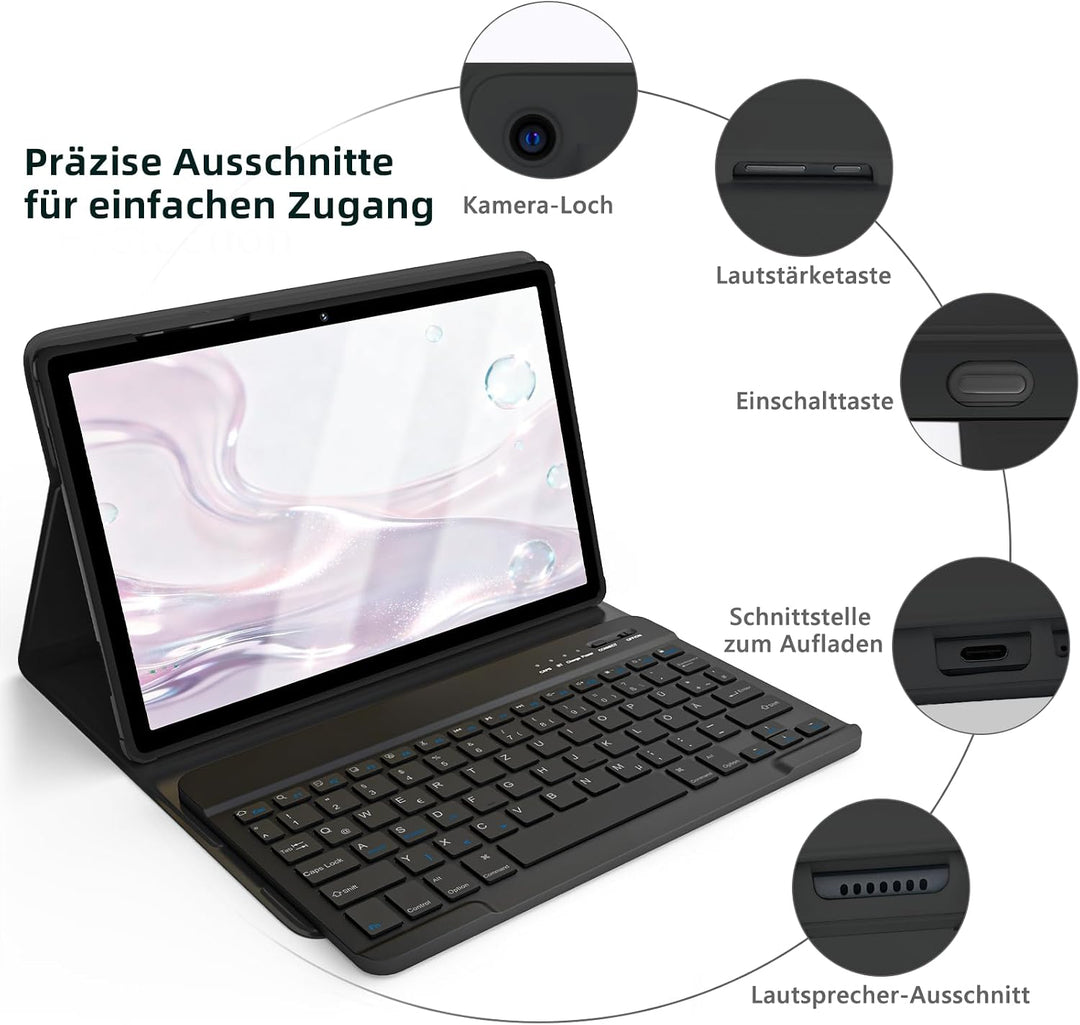 BQSS Hülle für Samsung A11+ 11" 2025/A9+ 11" 2023, QWERTZ | Bluetooth-Tastatur mit Auto-Schlaf-/Wach