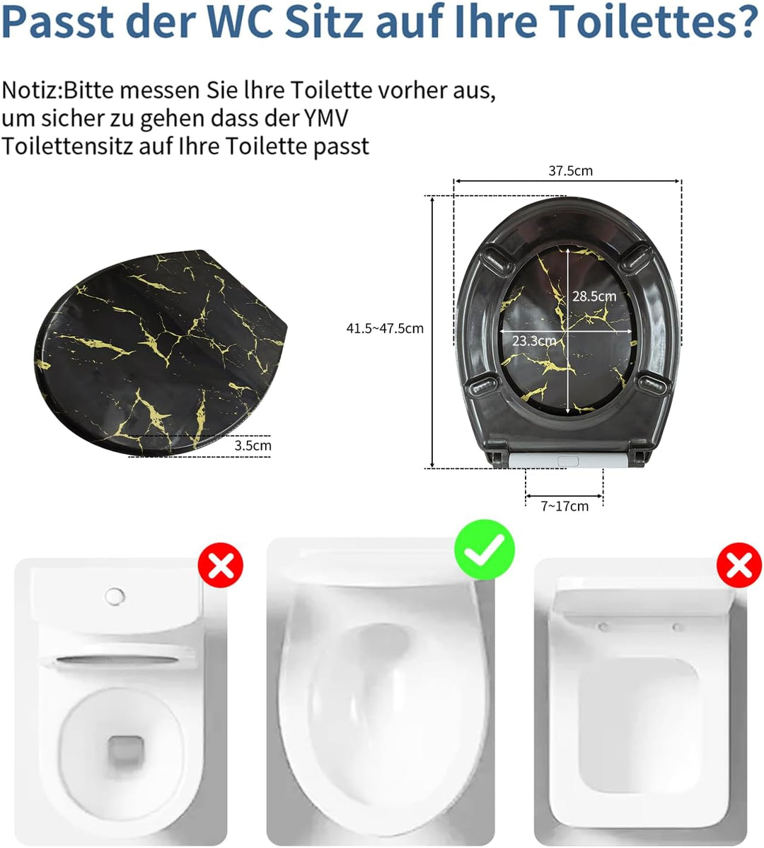Toilettendeckel mit Absenkautomatik, WC Sitz mit Absenkautomatik Oval Form klodeckel Einfache Reinig