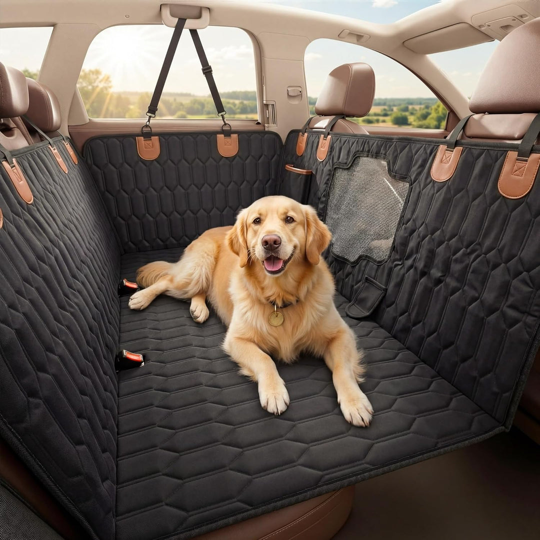 Fudajo Decke für Rücksitz für Hunde 137x147cm, Teilbarer Rückbankschoner mit Sichtfenster für Autofa