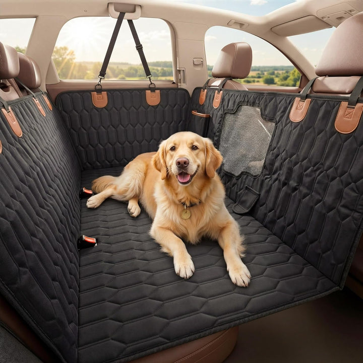 Fudajo Decke für Rücksitz für Hunde 137x147cm, Teilbarer Rückbankschoner mit Sichtfenster für Autofa