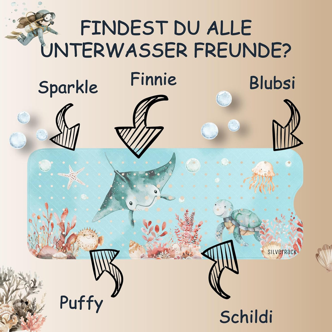 Badewannenmatte Kinder rutschfest [100x40cm] - Antirutschmatte Badewanne BPA frei - Badematte Kinder