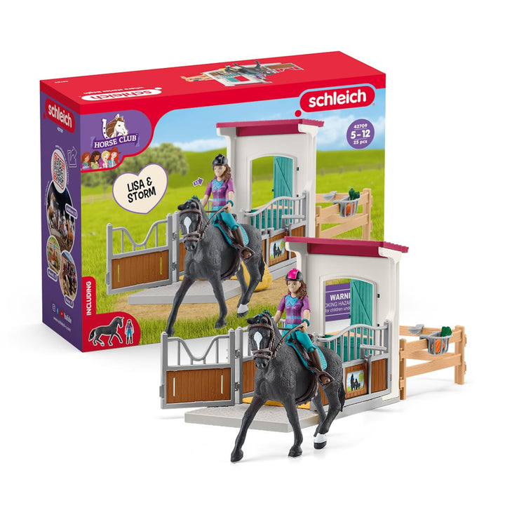schleich Horse Club | Pferdebox mit Lisa & Storm 42709 | Set inkl. Stall, bewegliche Mädchenfigur, P