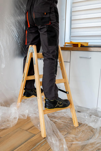 DRABEST - Holzleiter - für Malerarbeiten - 2X 3 Sprossen - m lang - bis 150 kg - Arbeitshöhe 0,95 m