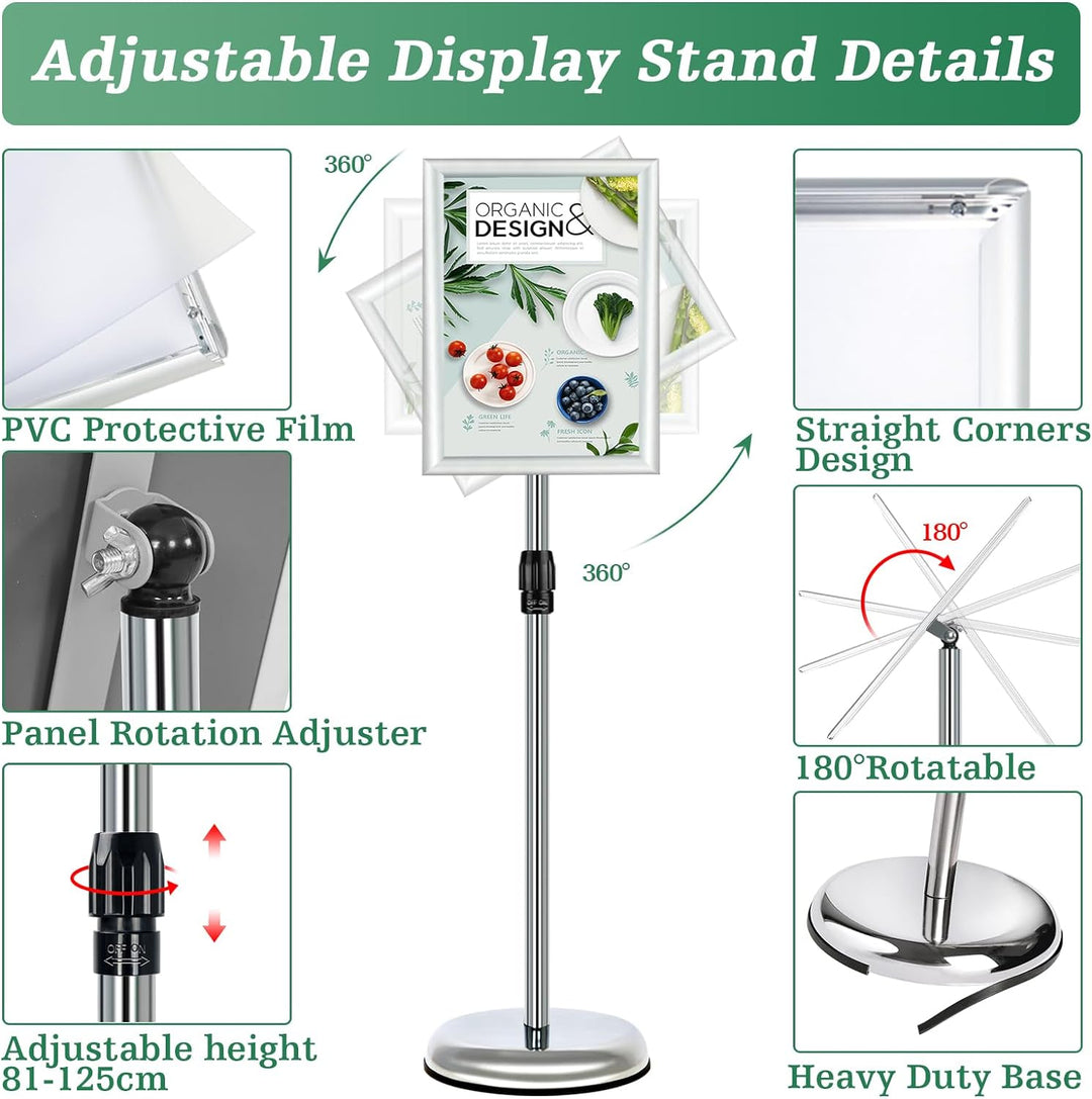 Mutualsign Infoständer A4 Aluminium Plakatständer Höhenverstellbar Posterständer Informationsständer